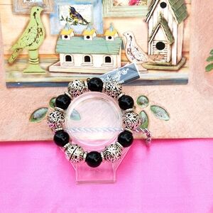 Silver & Black Beaded Bracelet By Scroll Dillard's Exclusive